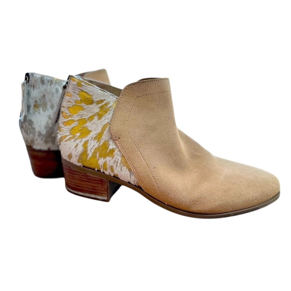 Matisse Poppy Tan Suede Gold Metallic Calf Hair Ankle Boots 9.5M